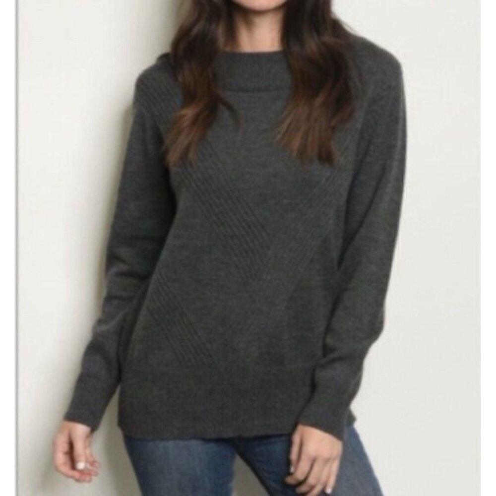 Womens Acrylic Mock Neck Long Sleeve Sweater Open Back Design Gray Sz Small New